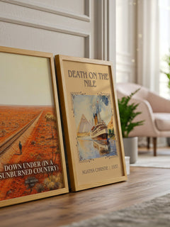 Down Under (In a Sunburned Country) watercolour print framed by window – literary home decor