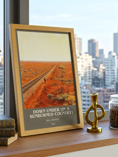 Down Under (In a Sunburned Country) book cover print framed by window – literary home decor