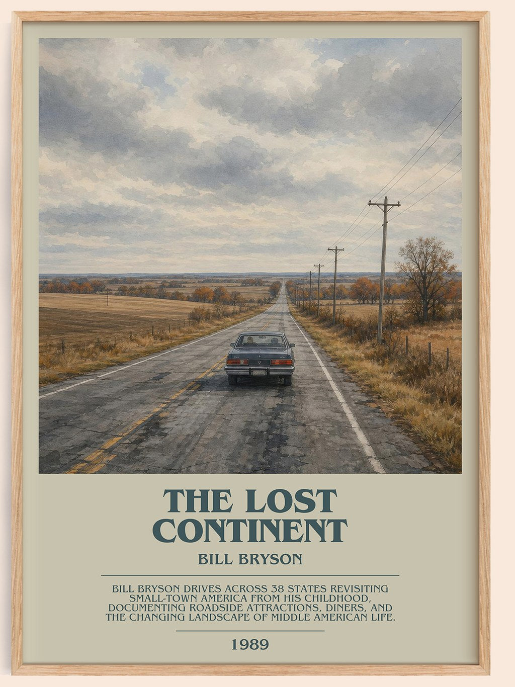 The Lost Continent bookish book poster by Bill Bryson – framed literary art print