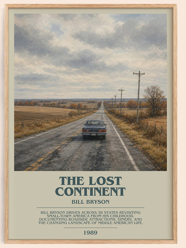 The Lost Continent bookish book poster by Bill Bryson – framed literary art print