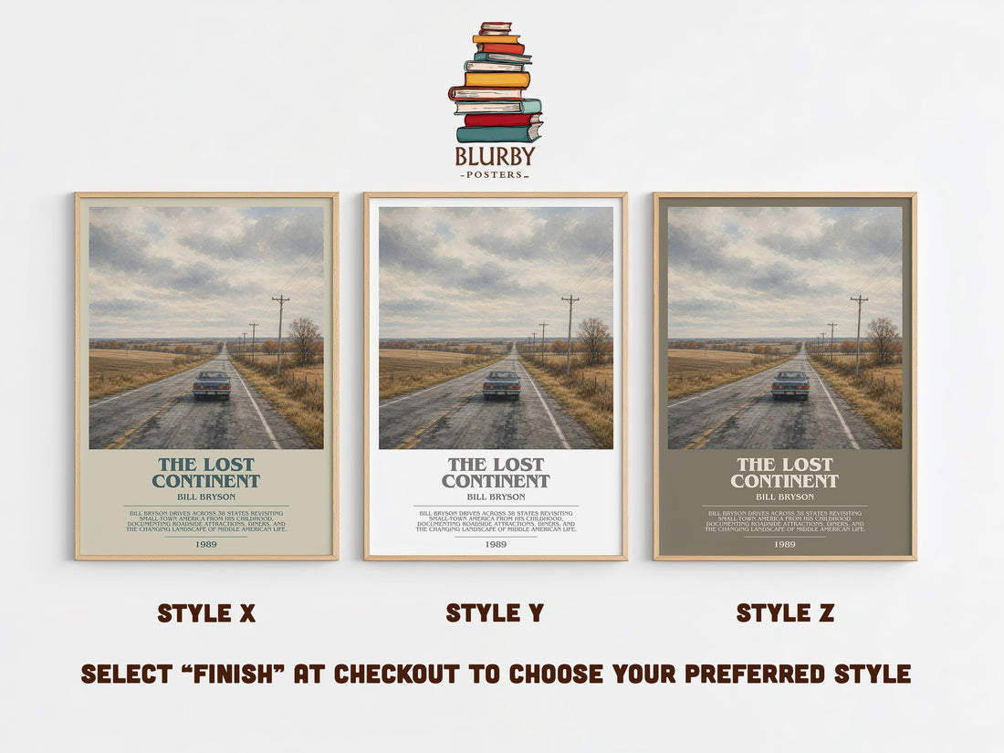 The Lost Continent bookish print in frame leaning in hallway – non fiction wall art (mockup)