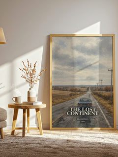 The Lost Continent watercolour print in frame leaning in hallway – non fiction wall art