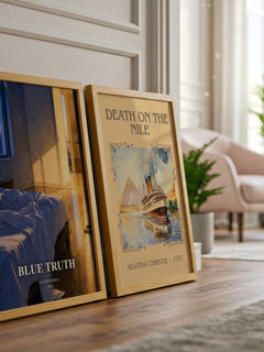Blue Truth watercolour print framed by window – literary home decor