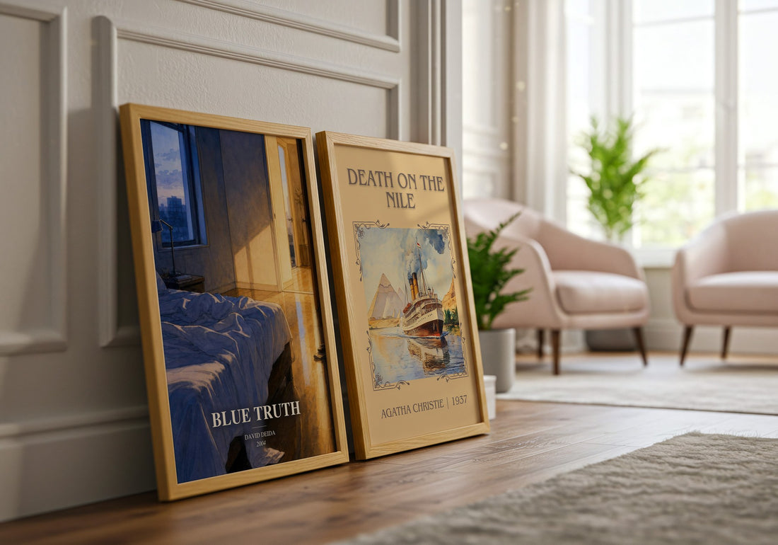 Blue Truth watercolour print framed by window – literary home decor