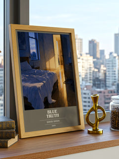 Blue Truth book cover print framed by window – literary home decor