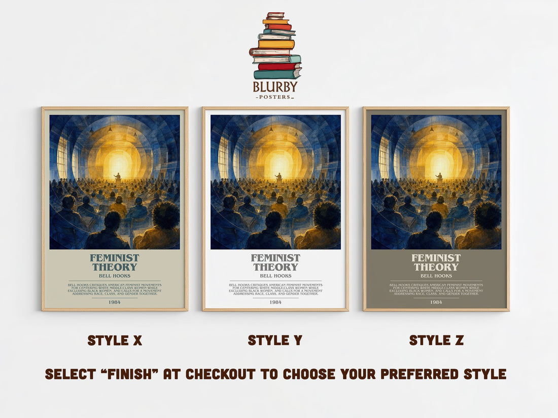 Feminist theory bookish print in frame leaning in hallway – non fiction wall art (mockup)