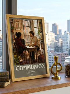 Communion book cover print framed by window – literary home decor