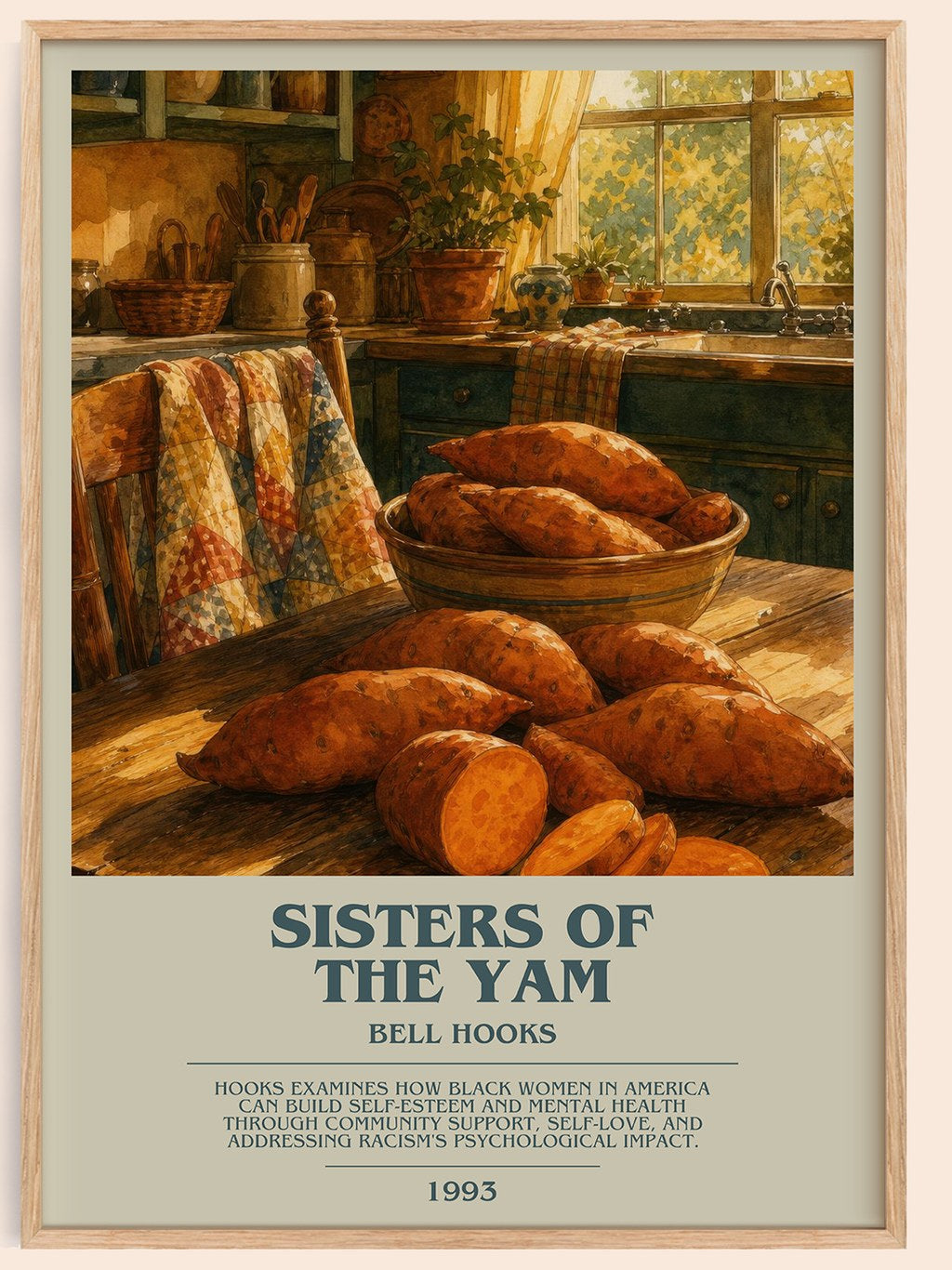 Sisters of the Yam bookish book poster by Bell Hooks – framed literary art print