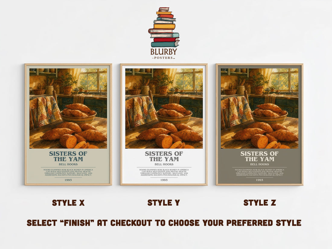 Sisters of the Yam bookish print in frame leaning in hallway – non fiction wall art (mockup)