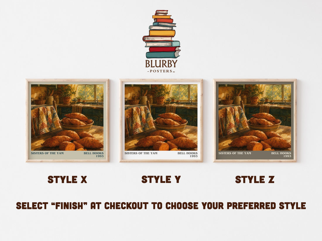 Sisters of the Yam literary print in frame leaning in hallway – non fiction wall art (mockup)