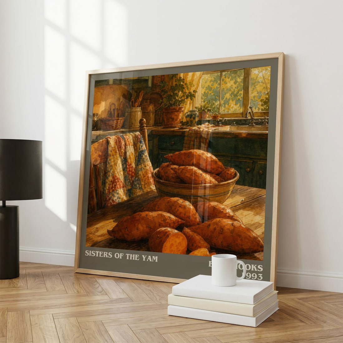 Sisters of the Yam literary print framed by window – literary home decor