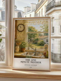 The one minute mother Book Cover Poster by Spencer Johnson – framed print by a bright window