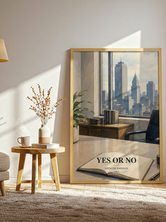 Yes or No watercolour print in frame leaning in hallway – non fiction wall art