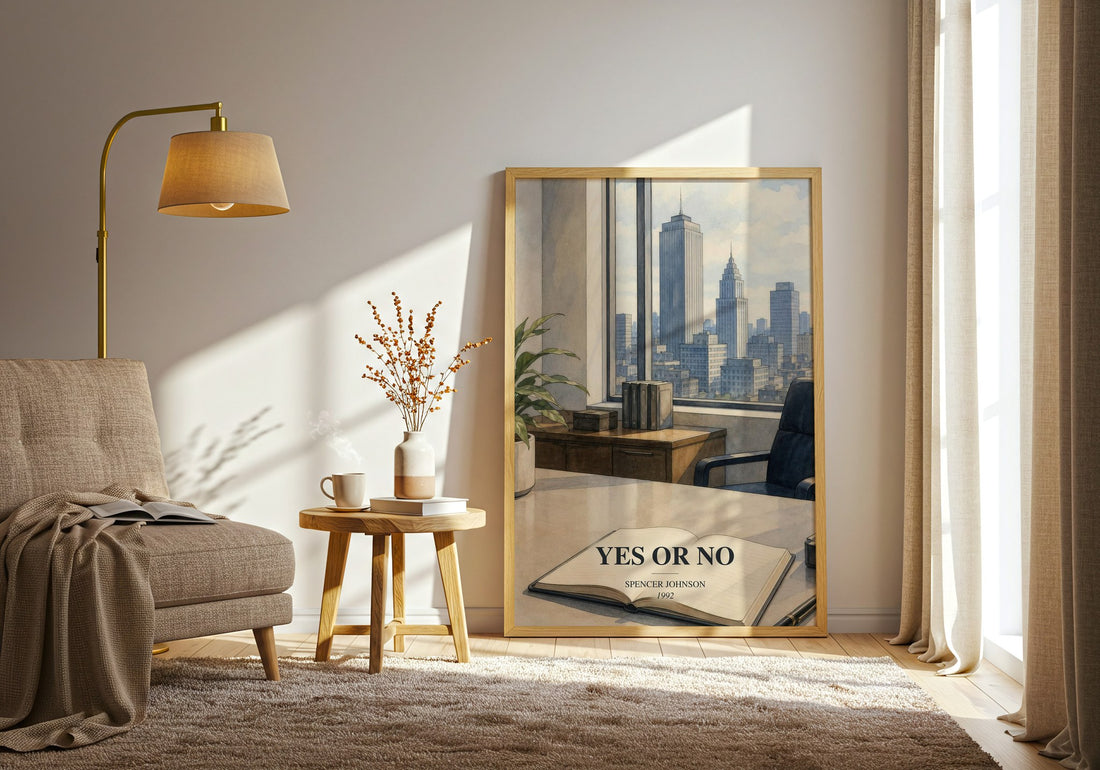 Yes or No watercolour print in frame leaning in hallway – non fiction wall art