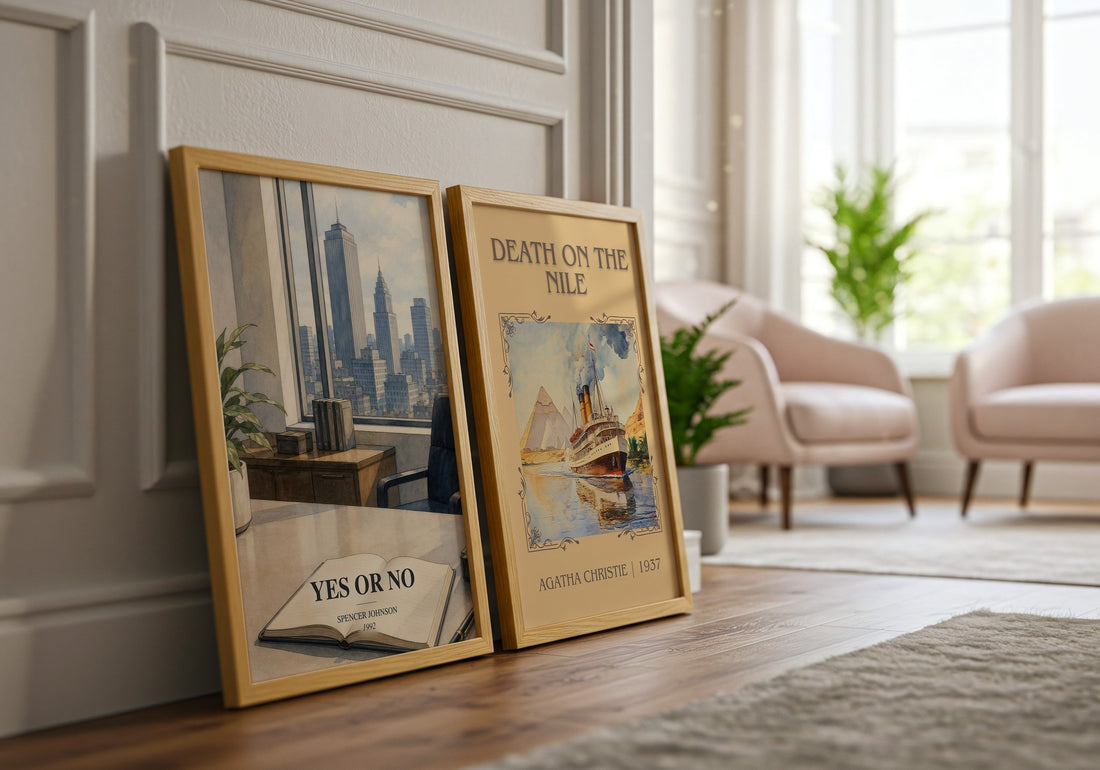Yes or No watercolour print framed by window – literary home decor