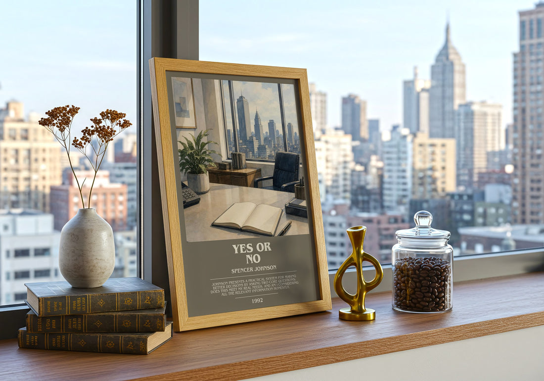 Yes or No bookish print framed by window – literary home decor