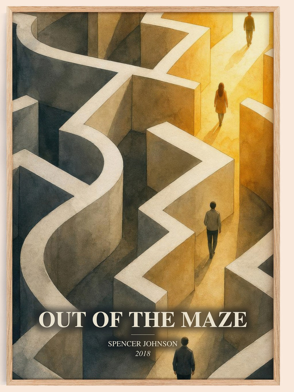 Out of the maze watercolour book poster by Spencer Johnson – framed literary art print
