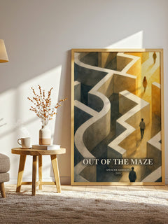 Out of the maze watercolour print in frame leaning in hallway – non fiction wall art