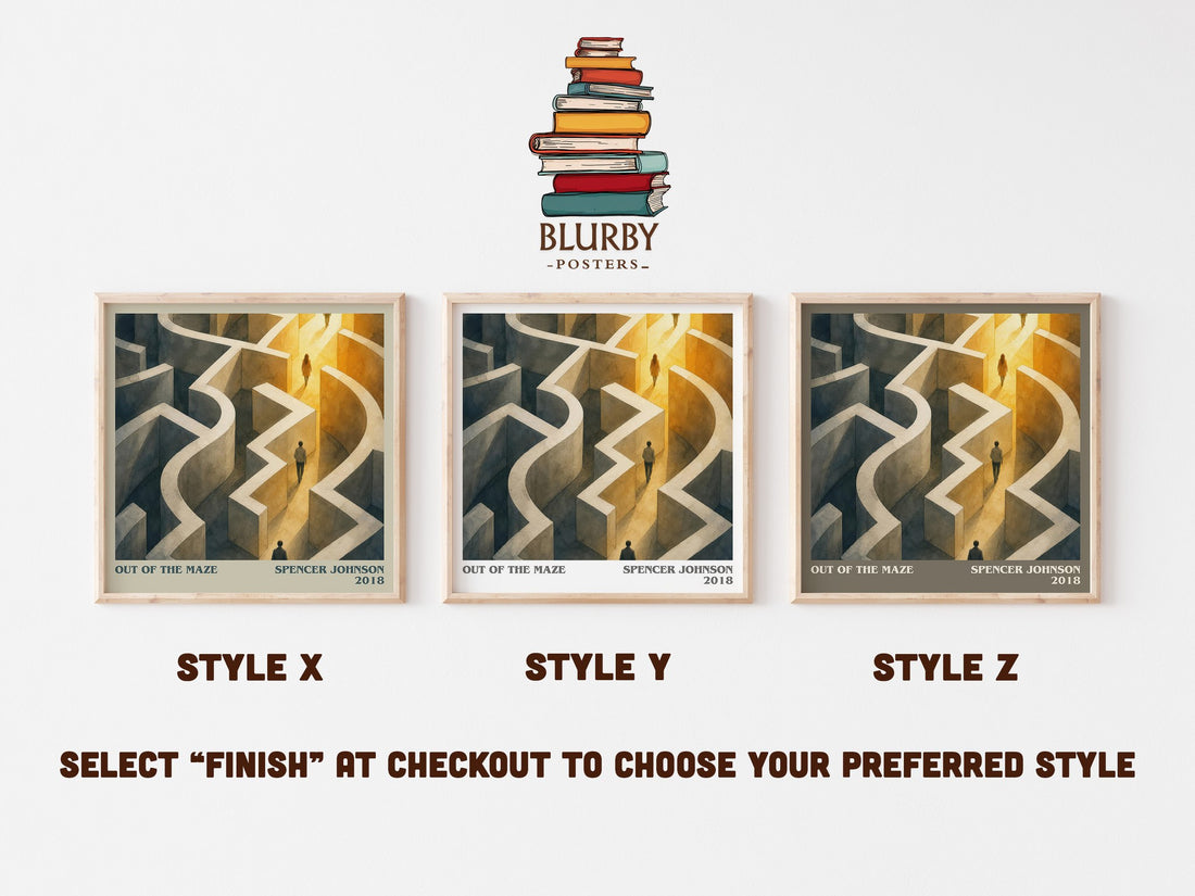 Out of the maze literary print in frame leaning in hallway – non fiction wall art (mockup)
