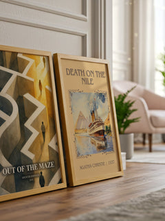Out of the maze watercolour print framed by window – literary home decor