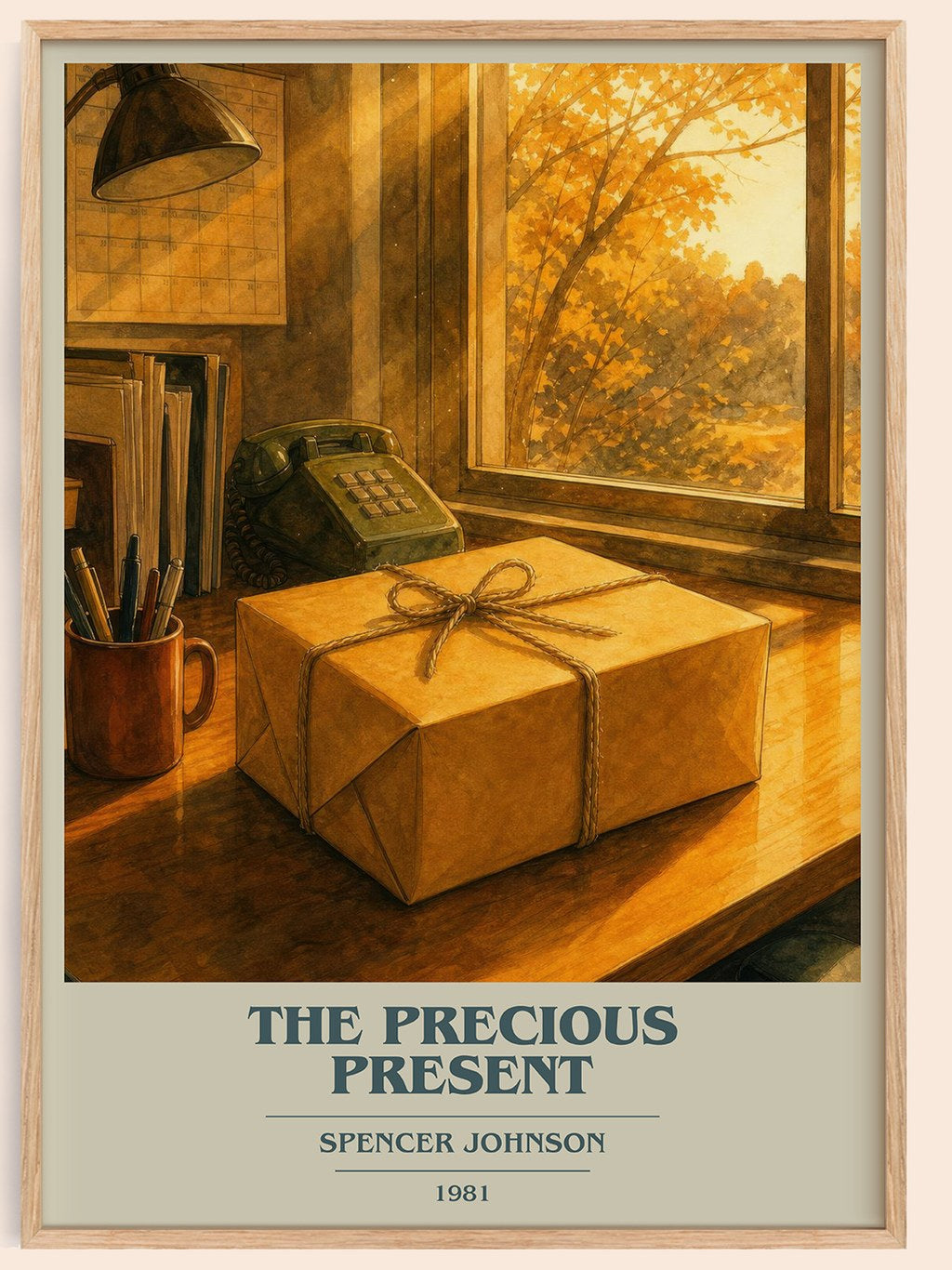 The precious present book cover book poster by Spencer Johnson – framed literary art print
