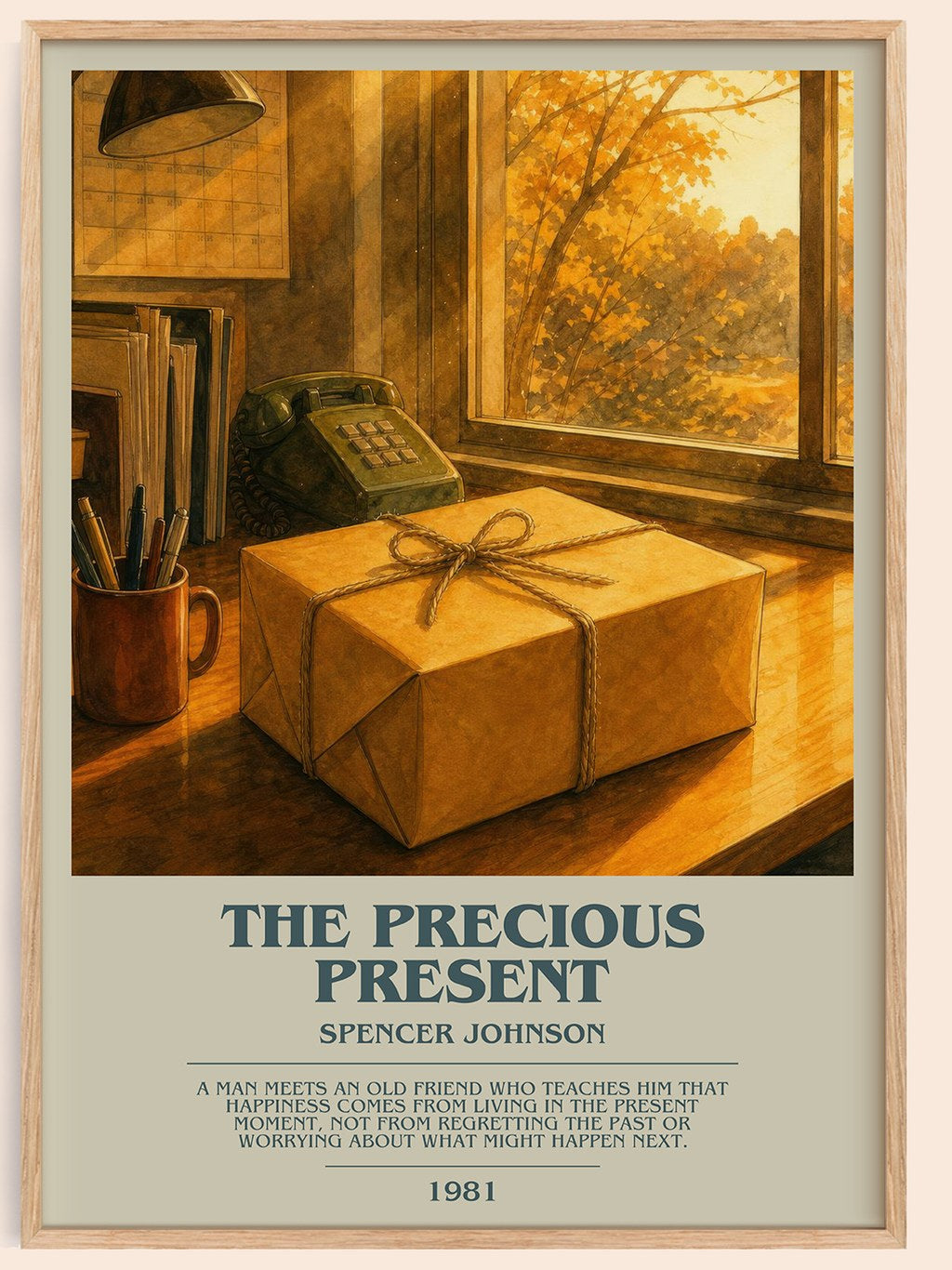 The precious present bookish book poster by Spencer Johnson – framed literary art print