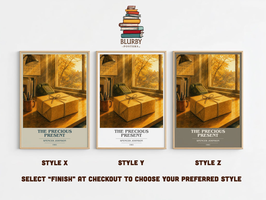 The precious present book cover print in frame leaning in hallway – philosophy wall art (mockup)