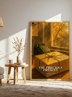 The precious present watercolour print in frame leaning in hallway – philosophy wall art