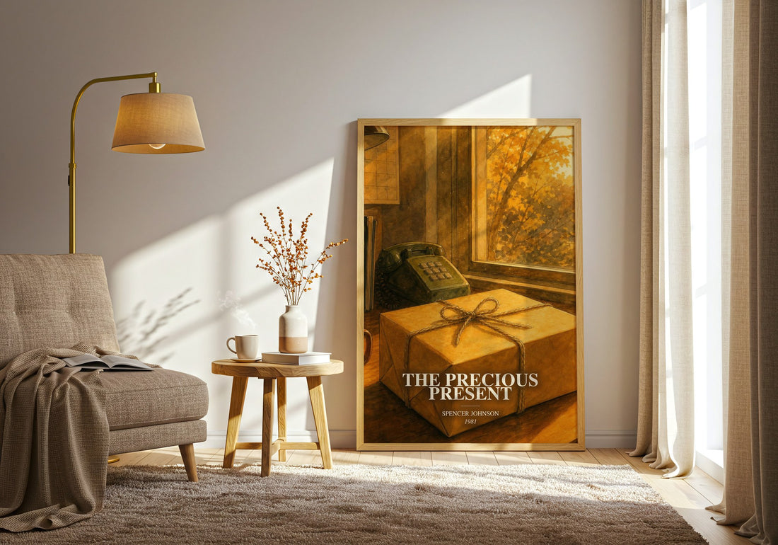The precious present watercolour print in frame leaning in hallway – philosophy wall art