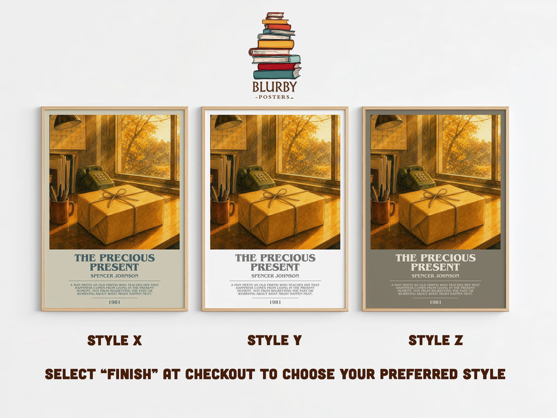The precious present bookish print in frame leaning in hallway – philosophy wall art (mockup)