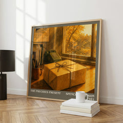 The precious present literary print framed by window – literary home decor