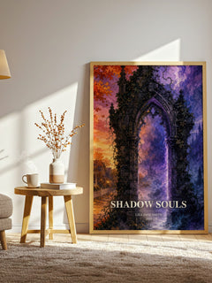 Shadow souls watercolour print in frame leaning in hallway – young adult wall art