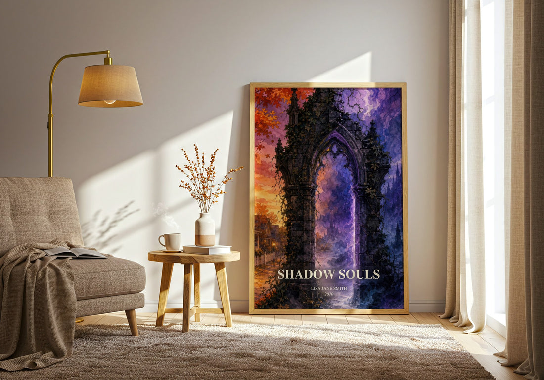 Shadow souls watercolour print in frame leaning in hallway – young adult wall art