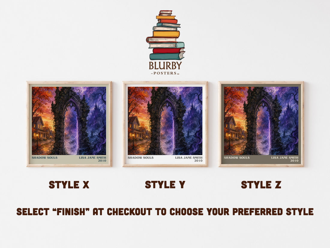 Shadow souls literary print in frame leaning in hallway – young adult wall art (mockup)