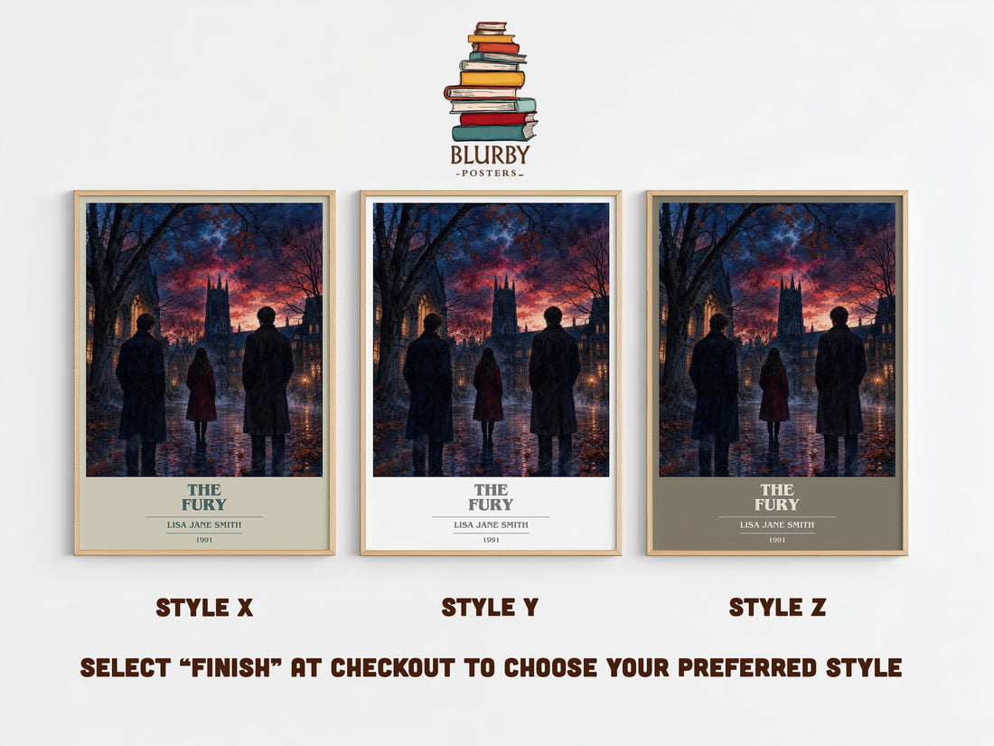 The Fury book cover print in frame leaning in hallway – young adult wall art (mockup)