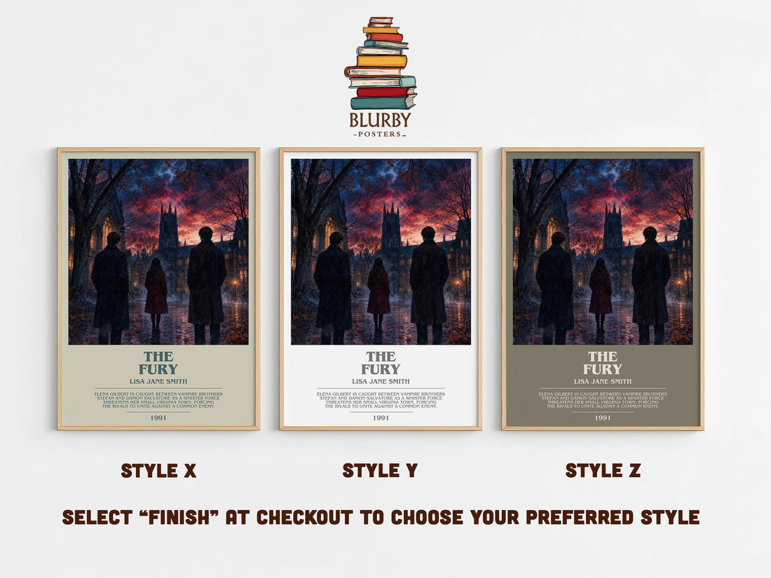 The Fury bookish print in frame leaning in hallway – young adult wall art (mockup)