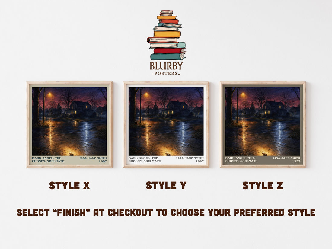 Dark Angel, The Chosen, Soulmate literary print in frame leaning in hallway – young adult wall art (mockup)