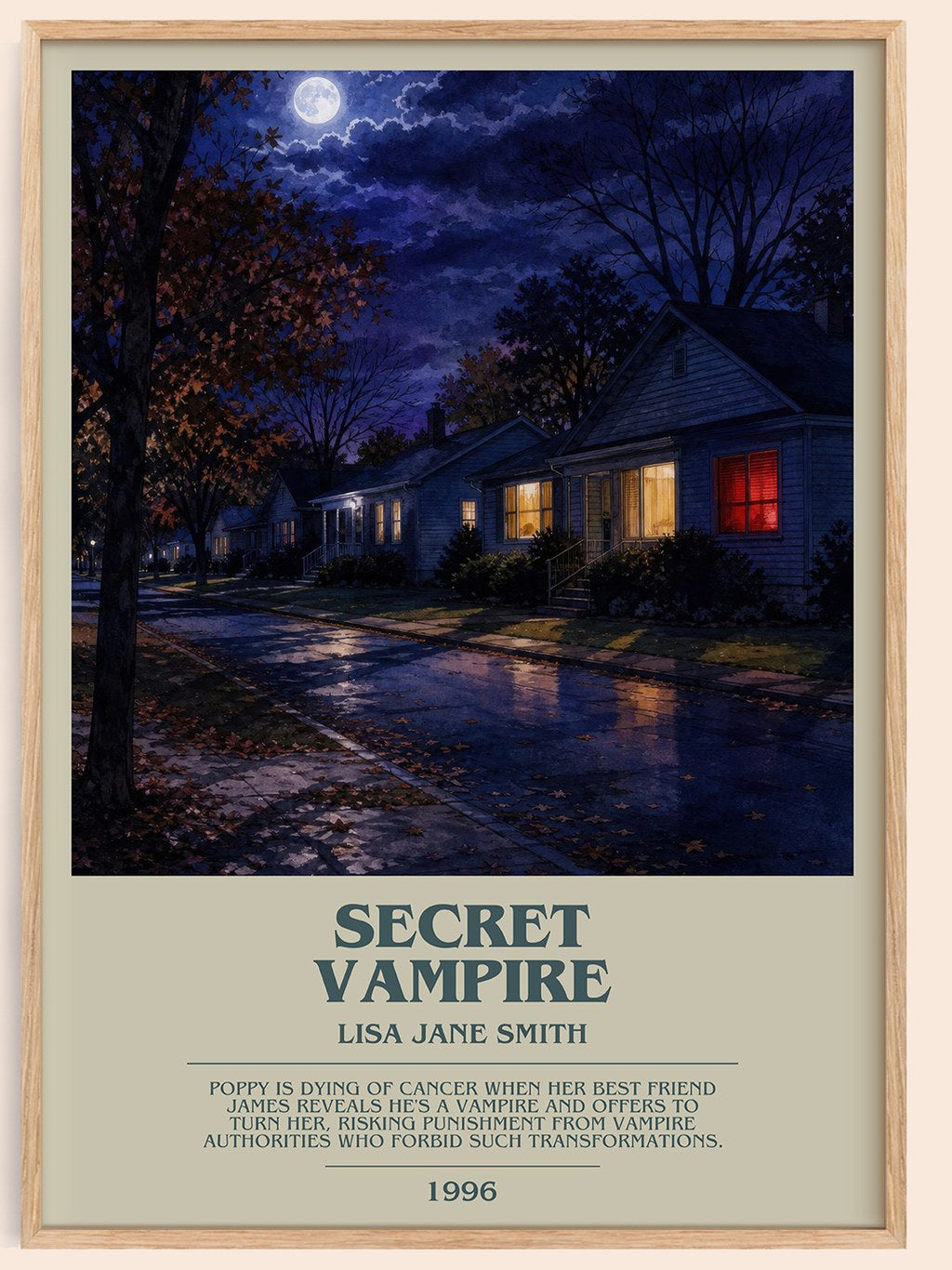 Secret vampire bookish book poster by Lisa Jane Smith – framed literary art print