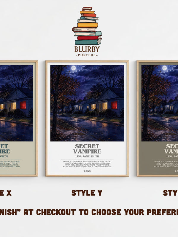 Secret vampire bookish print in frame leaning in hallway – young adult wall art