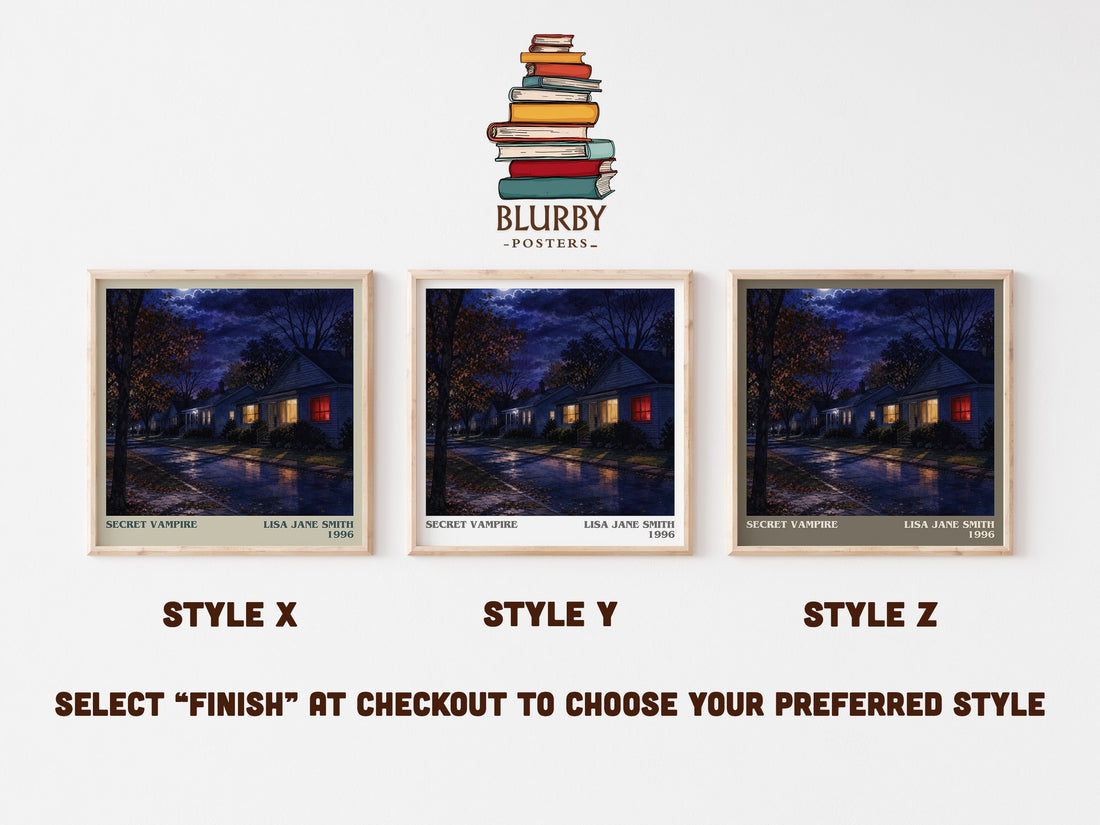 Secret vampire literary print in frame leaning in hallway – young adult wall art (mockup)