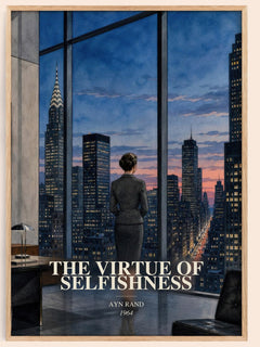 The Virtue of Selfishness watercolour book poster by Ayn Rand – framed literary art print