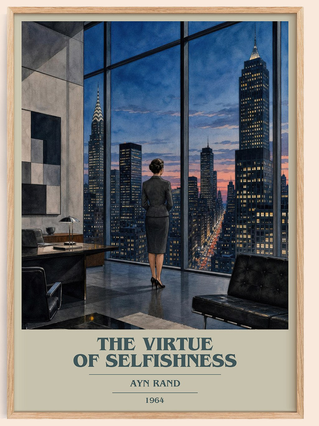 The Virtue of Selfishness book cover book poster by Ayn Rand – framed literary art print