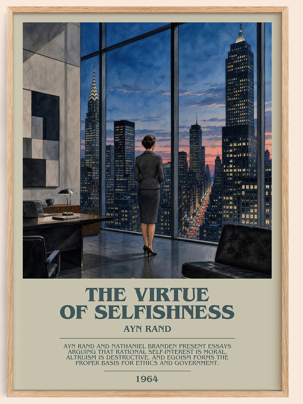 The Virtue of Selfishness bookish book poster by Ayn Rand – framed literary art print