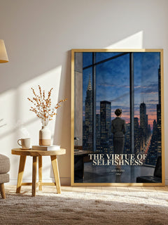 The Virtue of Selfishness watercolour print in frame leaning in hallway – philosophy wall art