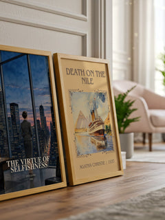 The Virtue of Selfishness watercolour print framed by window – literary home decor