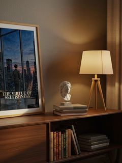 The Virtue of Selfishness watercolour print on bookshelf – Ayn Rand fan gift