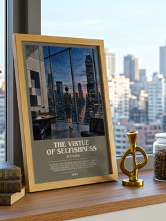 The Virtue of Selfishness bookish print framed by window – literary home decor