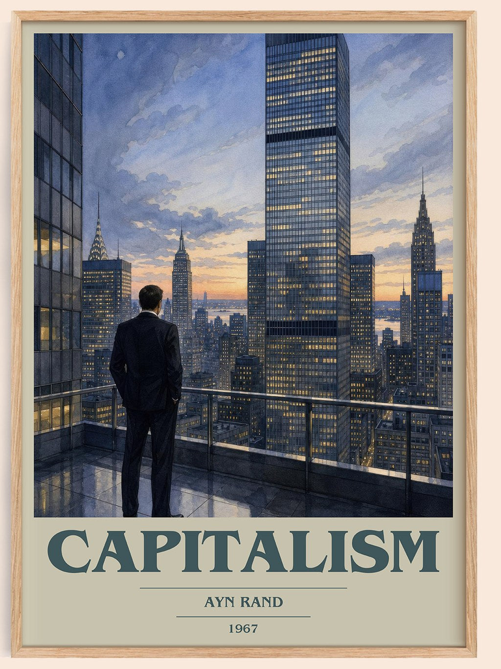 Capitalism book cover book poster by Ayn Rand – framed literary art print