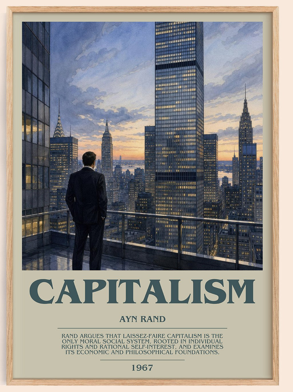 Capitalism bookish book poster by Ayn Rand – framed literary art print