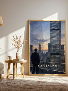 Capitalism watercolour print in frame leaning in hallway – philosophy wall art